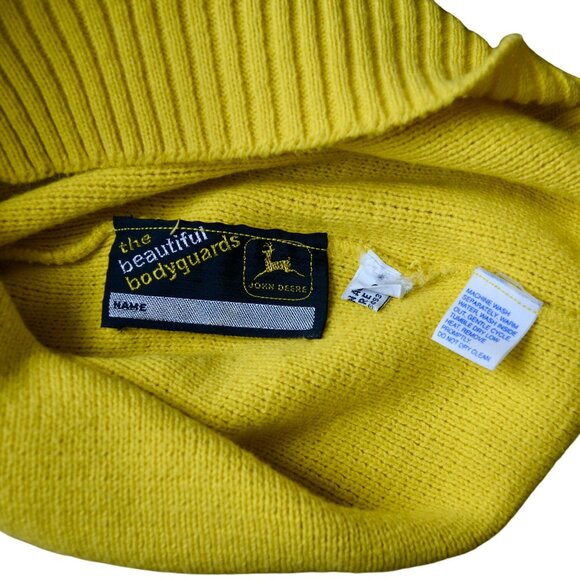 John Deere Vintage Yellow Green Black White Striped Men's Sweater Small - Picture 4 of 5